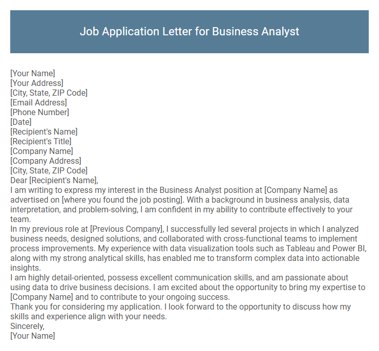 Job Application Letter for Business Analyst