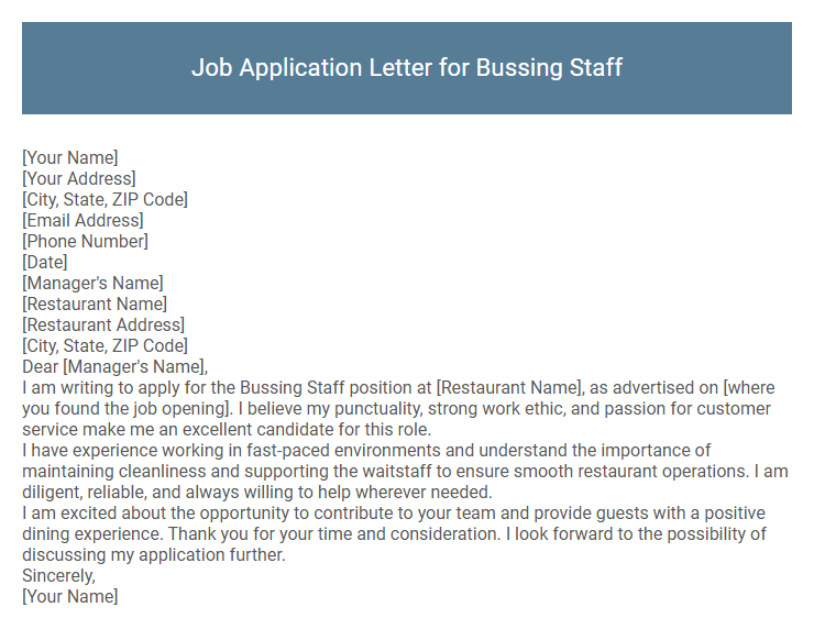 Job Application Letter for Bussing Staff