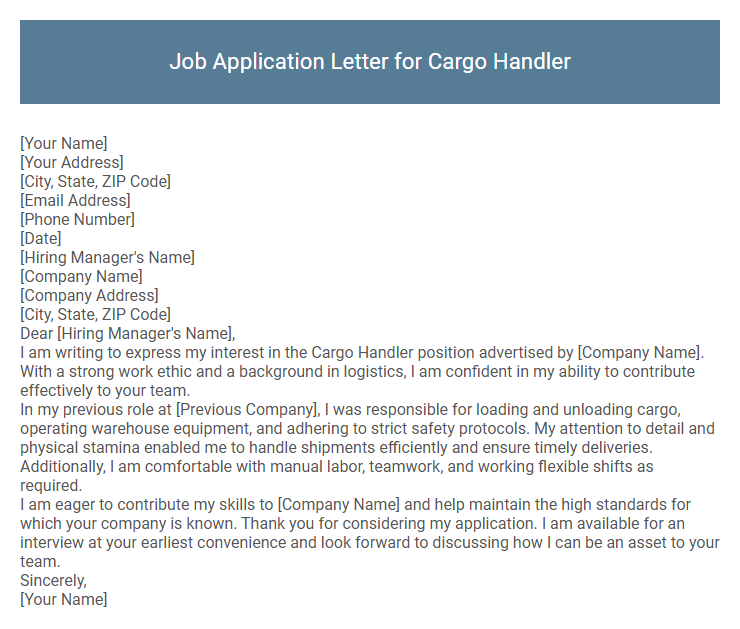 Job Application Letter for Cargo Handler
