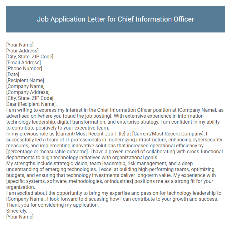 Job Application Letter for Chief Information Officer