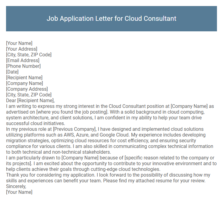 Job Application Letter for Cloud Consultant