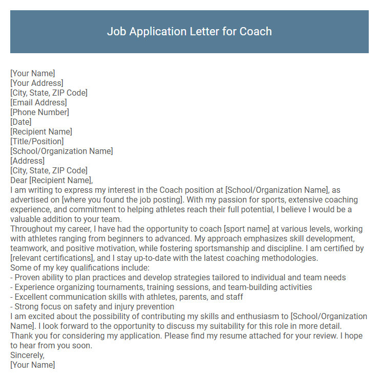 Job Application Letter for Coach