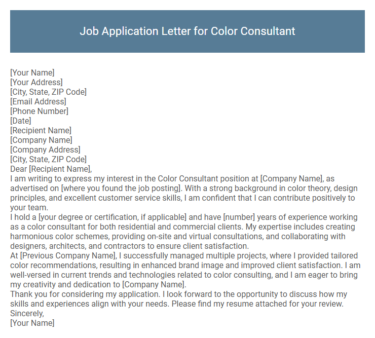 Job Application Letter for Color Consultant