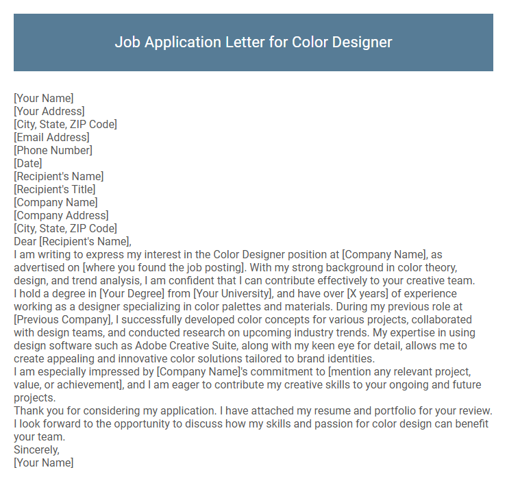 Job Application Letter for Color Designer