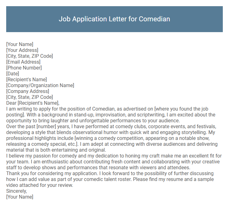 Job Application Letter for Comedian