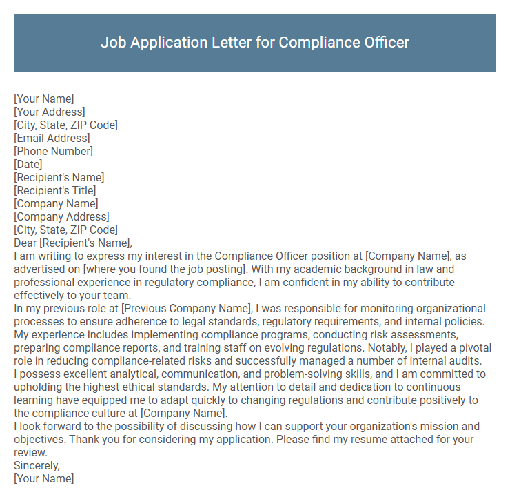 Job Application Letter for Compliance Officer