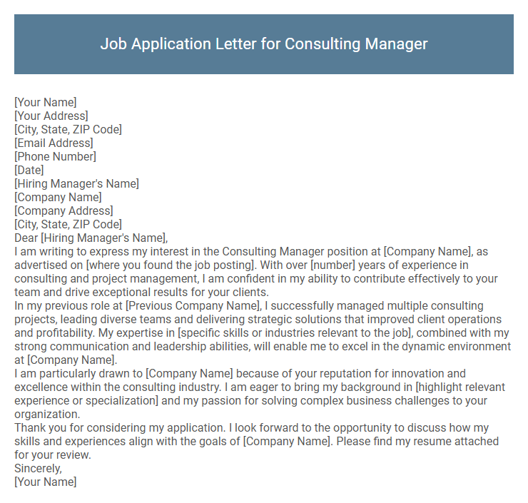 Job Application Letter for Consulting Manager