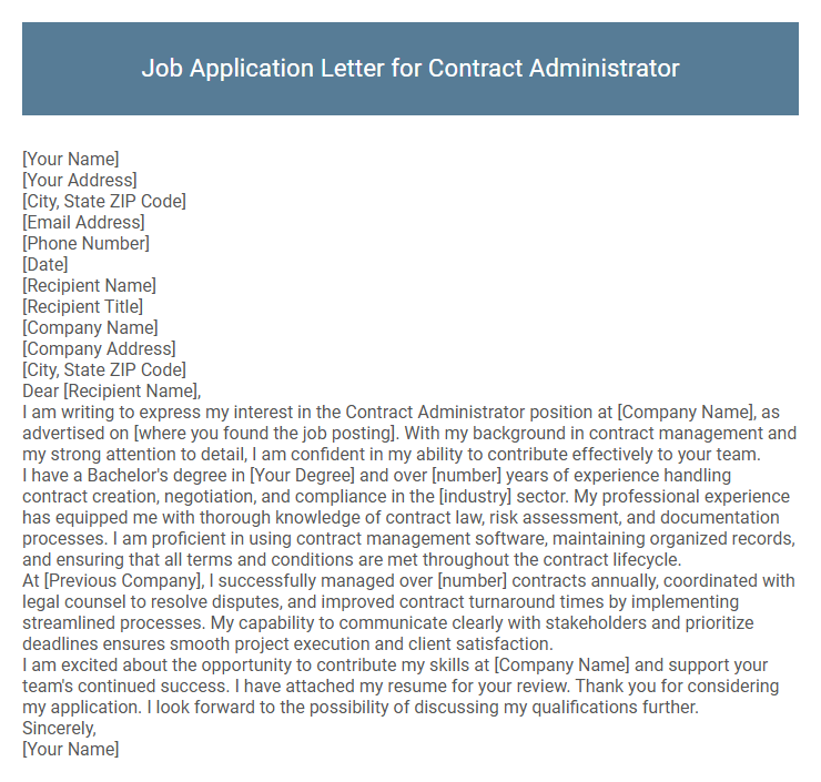 Job Application Letter for Contract Administrator