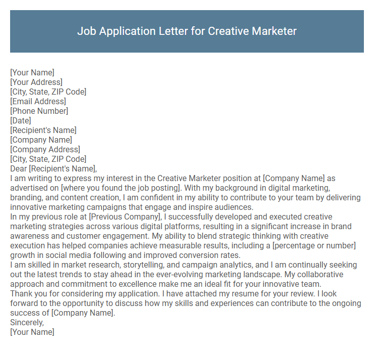 Job Application Letter for Creative Marketer