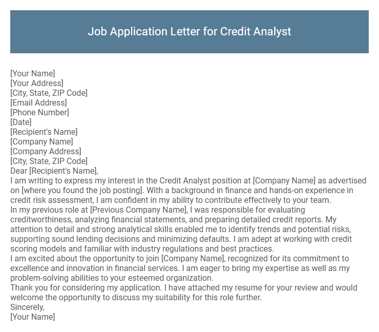 Job Application Letter for Credit Analyst