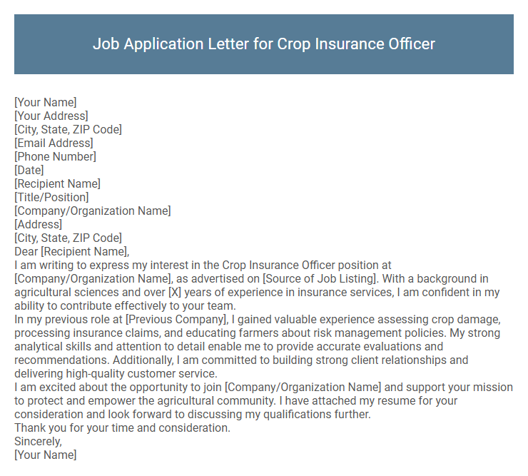 Job Application Letter for Crop Insurance Officer