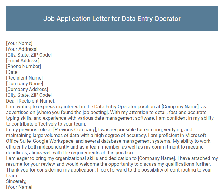 Job Application Letter for Data Entry Operator