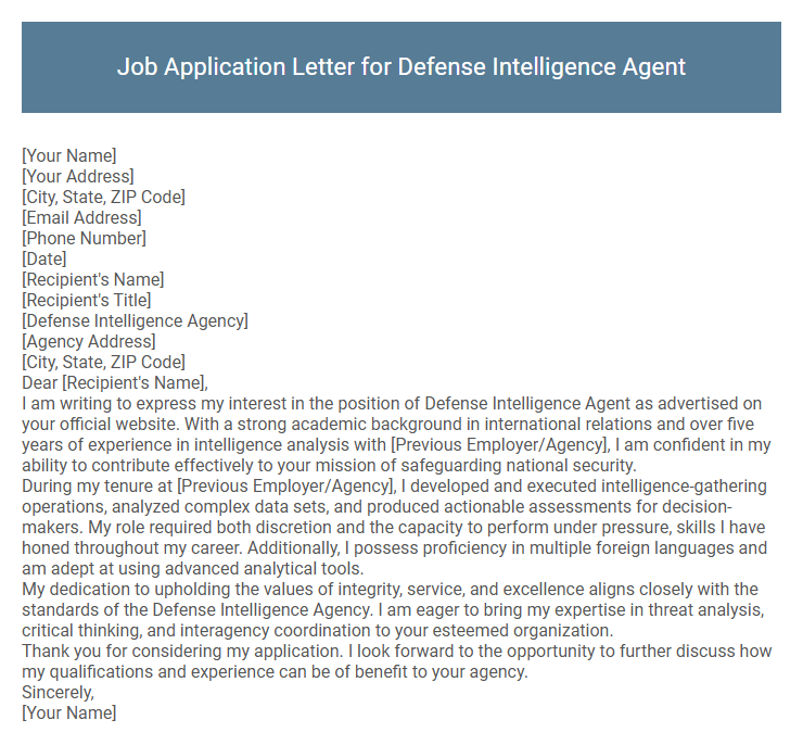 Job Application Letter for Defense Intelligence Agent