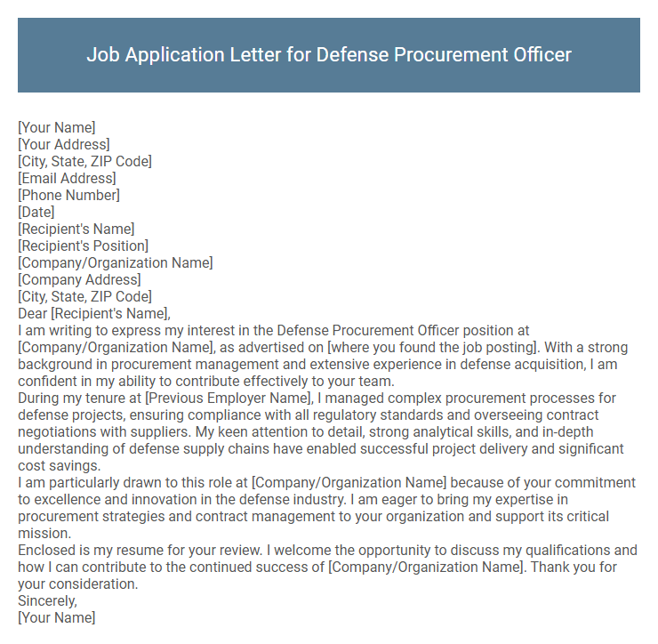 Job Application Letter for Defense Procurement Officer