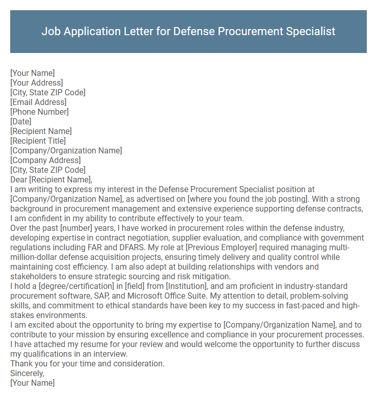 Job Application Letter for Defense Procurement Specialist
