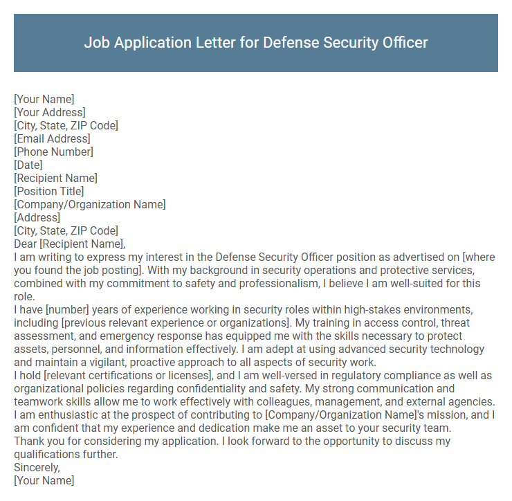 Job Application Letter for Defense Security Officer