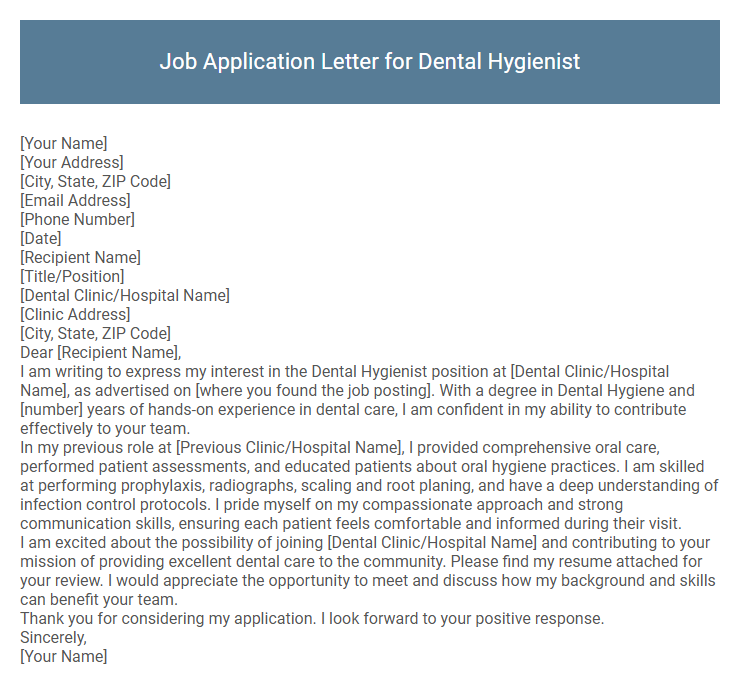 Job Application Letter for Dental Hygienist