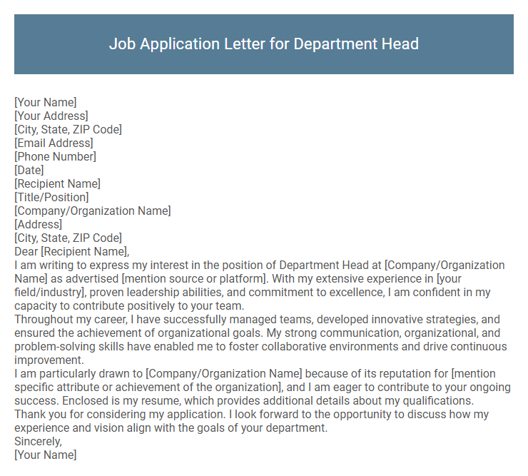 Job Application Letter for Department Head