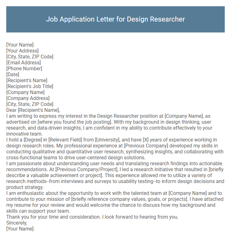 Job Application Letter for Design Researcher