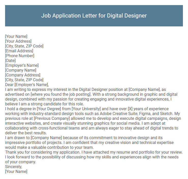 Job Application Letter for Digital Designer