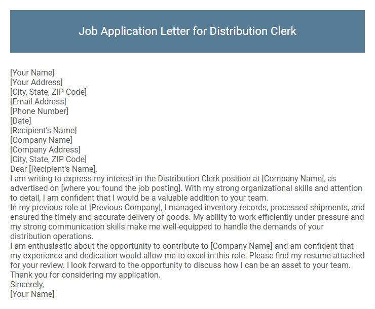 Job Application Letter for Distribution Clerk