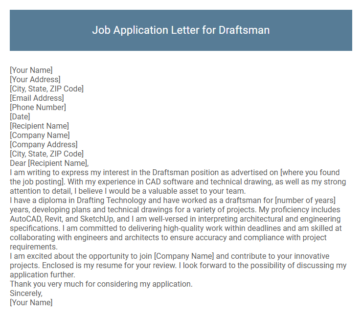 Job Application Letter for Draftsman