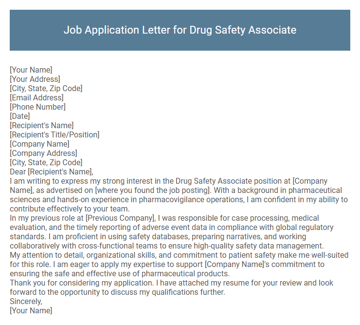 Job Application Letter for Drug Safety Associate