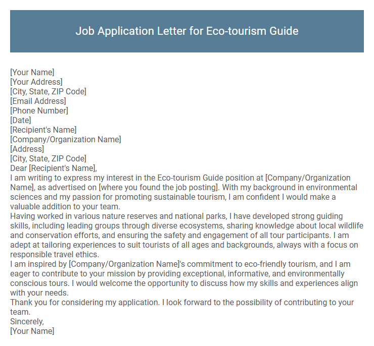 Job Application Letter for Eco-tourism Guide