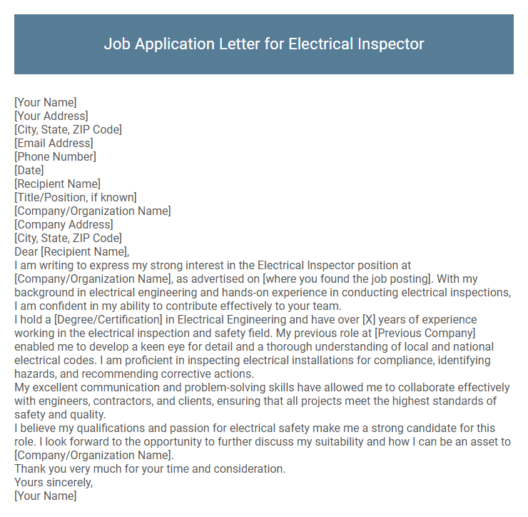 Job Application Letter for Electrical Inspector