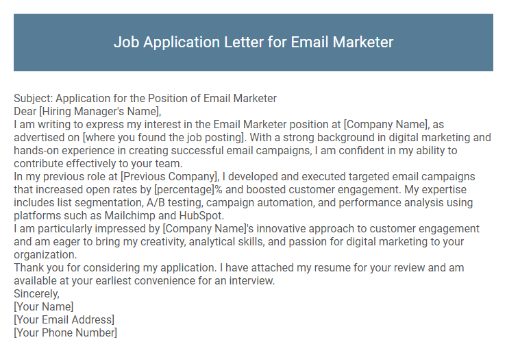 Job Application Letter for Email Marketer