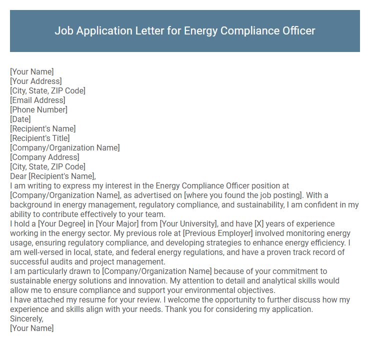 Job Application Letter for Energy Compliance Officer