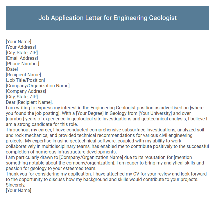 Job Application Letter for Engineering Geologist