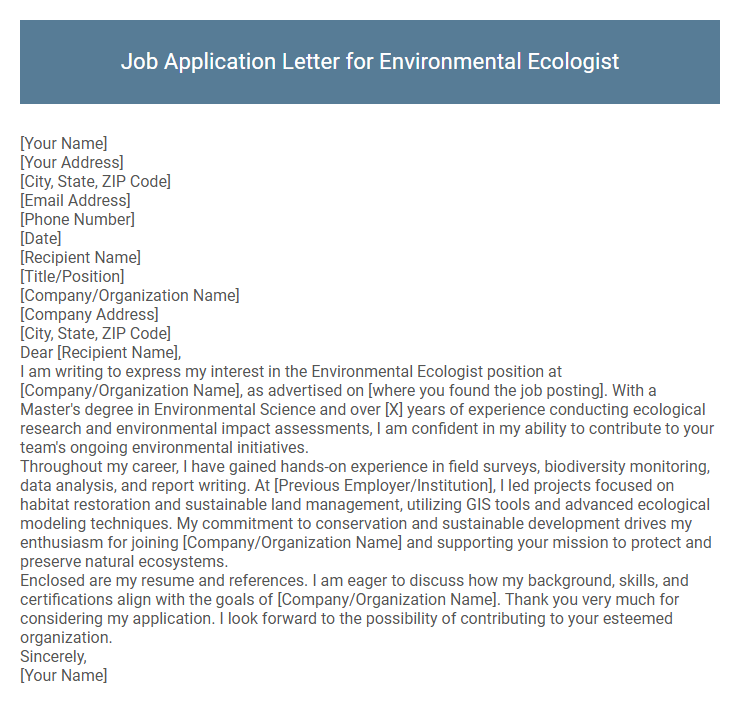 Job Application Letter for Environmental Ecologist