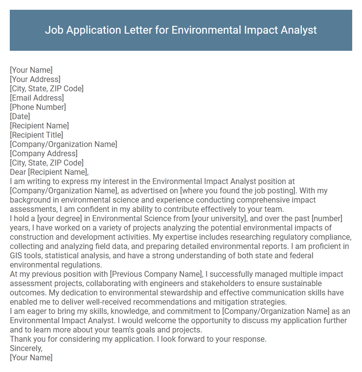 Job Application Letter for Environmental Impact Analyst