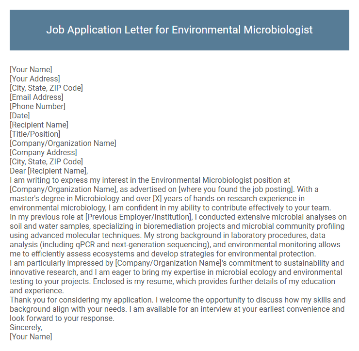 Job Application Letter for Environmental Microbiologist