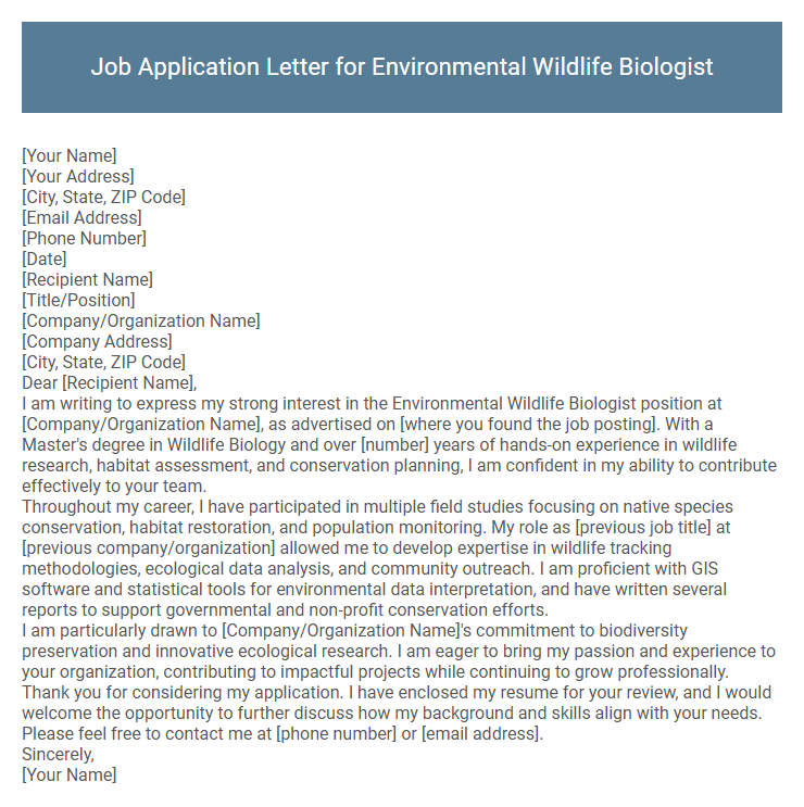Job Application Letter for Environmental Wildlife Biologist