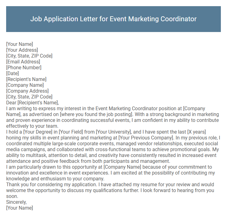 Job Application Letter for Event Marketing Coordinator