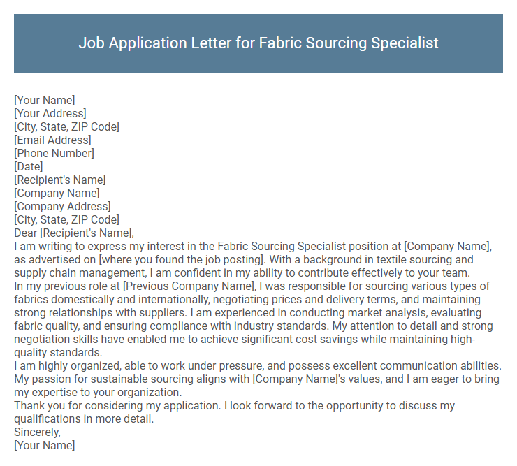 Job Application Letter for Fabric Sourcing Specialist
