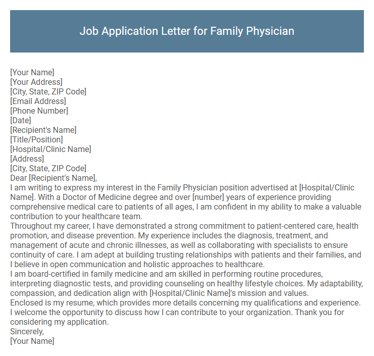 Job Application Letter for Family Physician