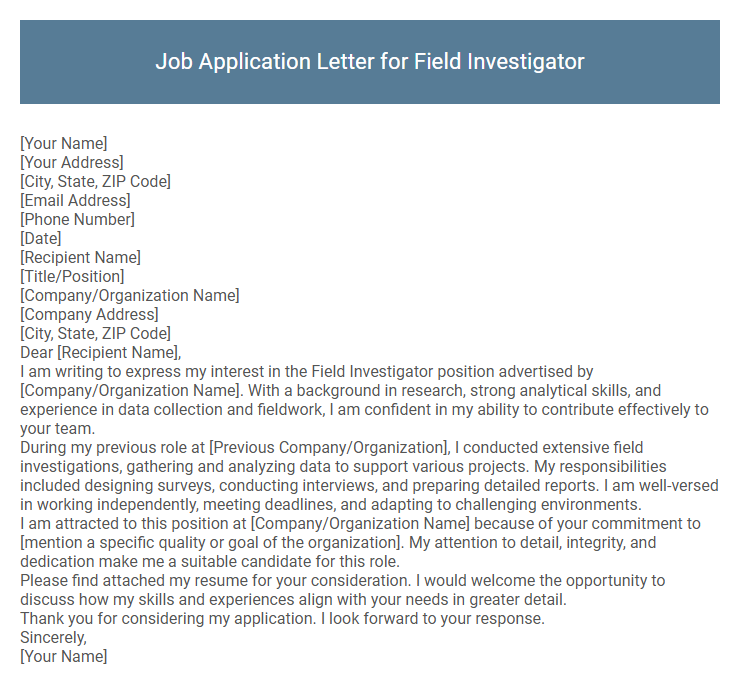 Job Application Letter for Field Investigator