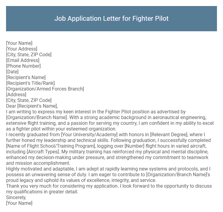 Job Application Letter for Fighter Pilot