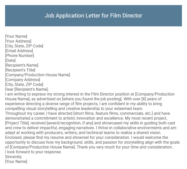 Job Application Letter for Film Director