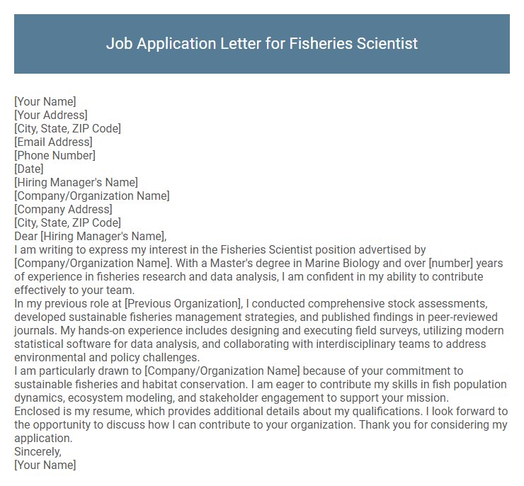 Job Application Letter for Fisheries Scientist