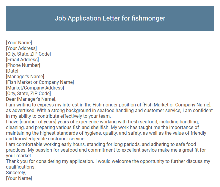 Job Application Letter for fishmonger