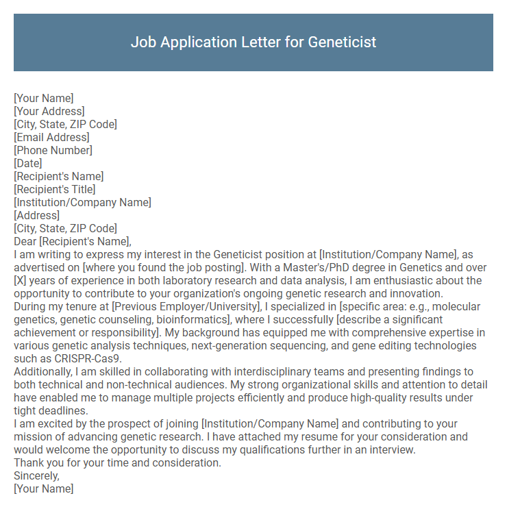 Job Application Letter for Geneticist