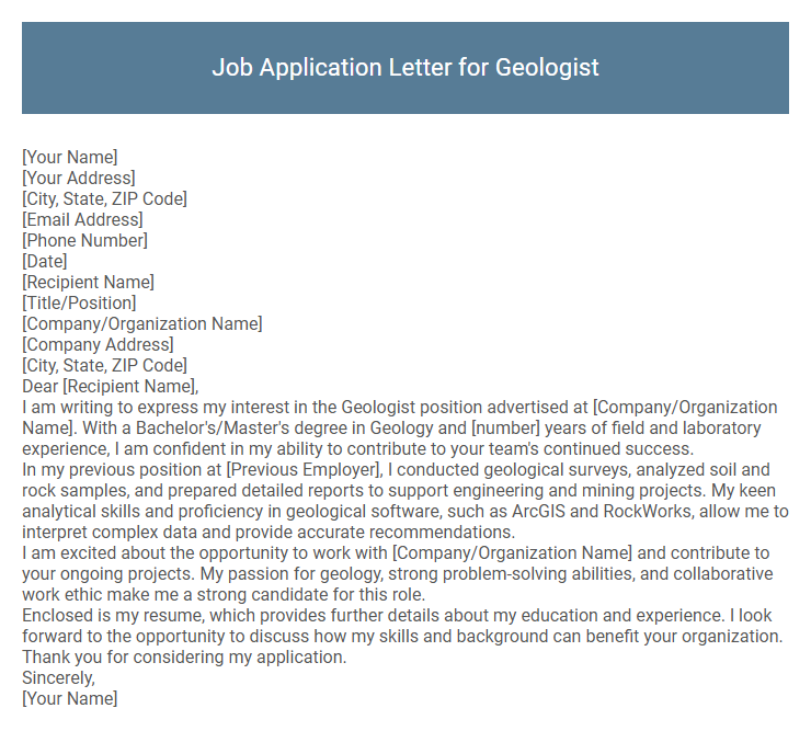 Job Application Letter for Geologist