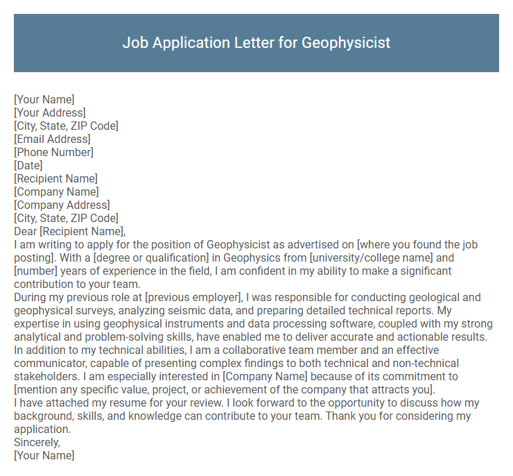 Job Application Letter for Geophysicist