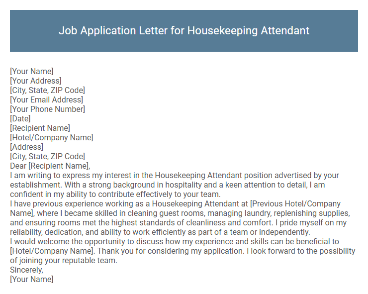 Job Application Letter for Housekeeping Attendant