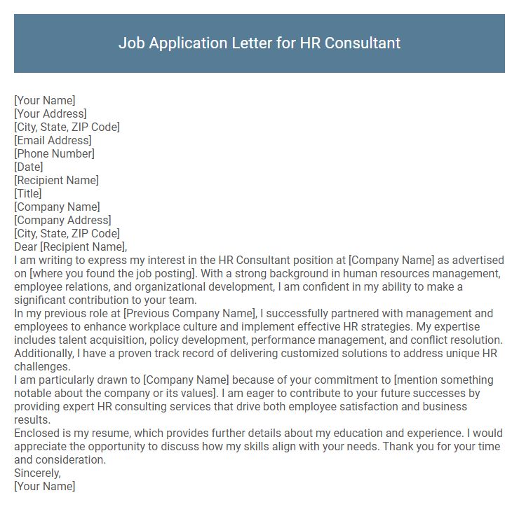 Job Application Letter for HR Consultant