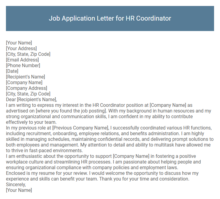 Job Application Letter for HR Coordinator